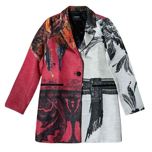 Desigual Women's One Button Blazer Jacket Multicolor Size 42 US 8 NWT